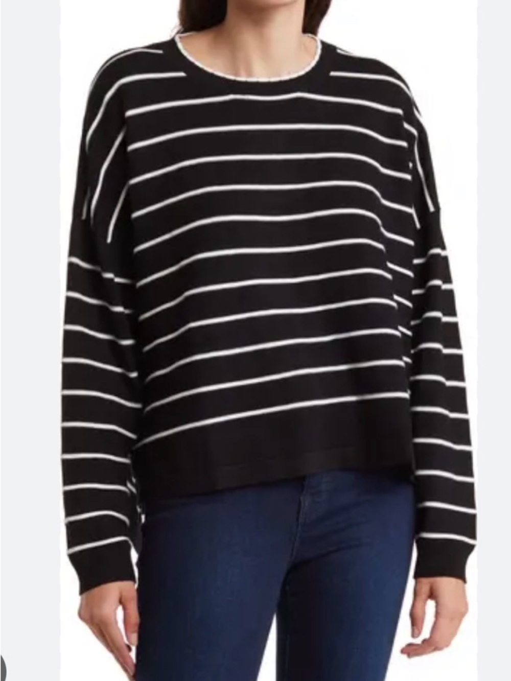 Adrianna Papell Black & White Striped Scoopneck Sweater